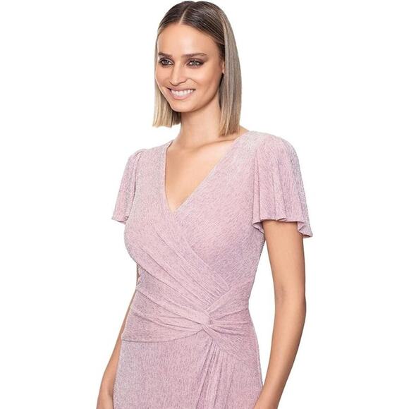 Xscape Metallic Flutter-Sleeve Glitter Gown Rose Pink Size 16 NWT - Picture 3 of 9